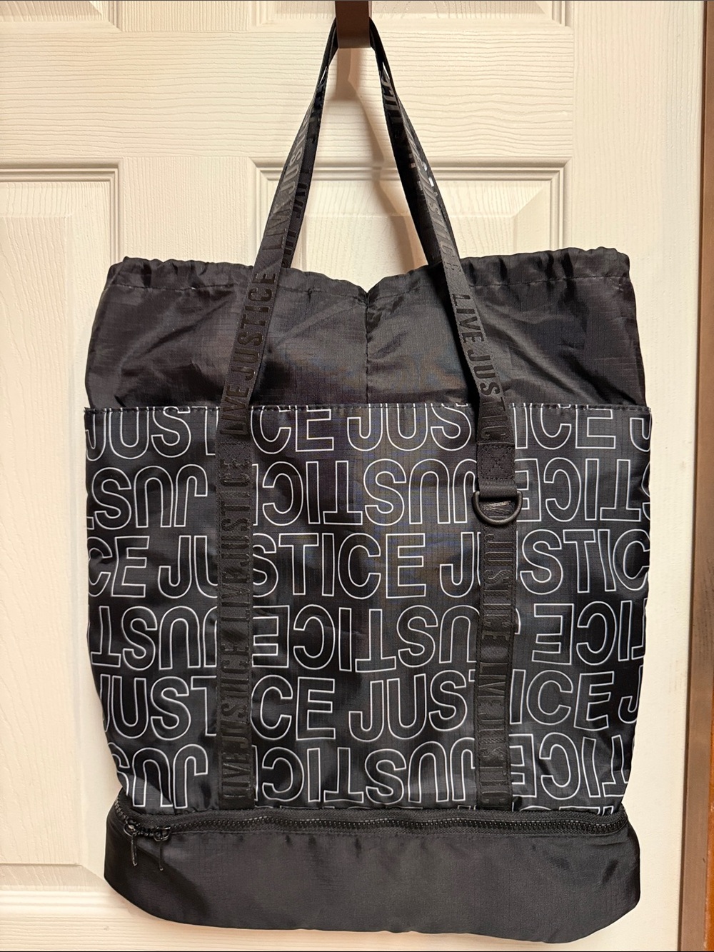 Justice Black Logo-Print Duffel Tote